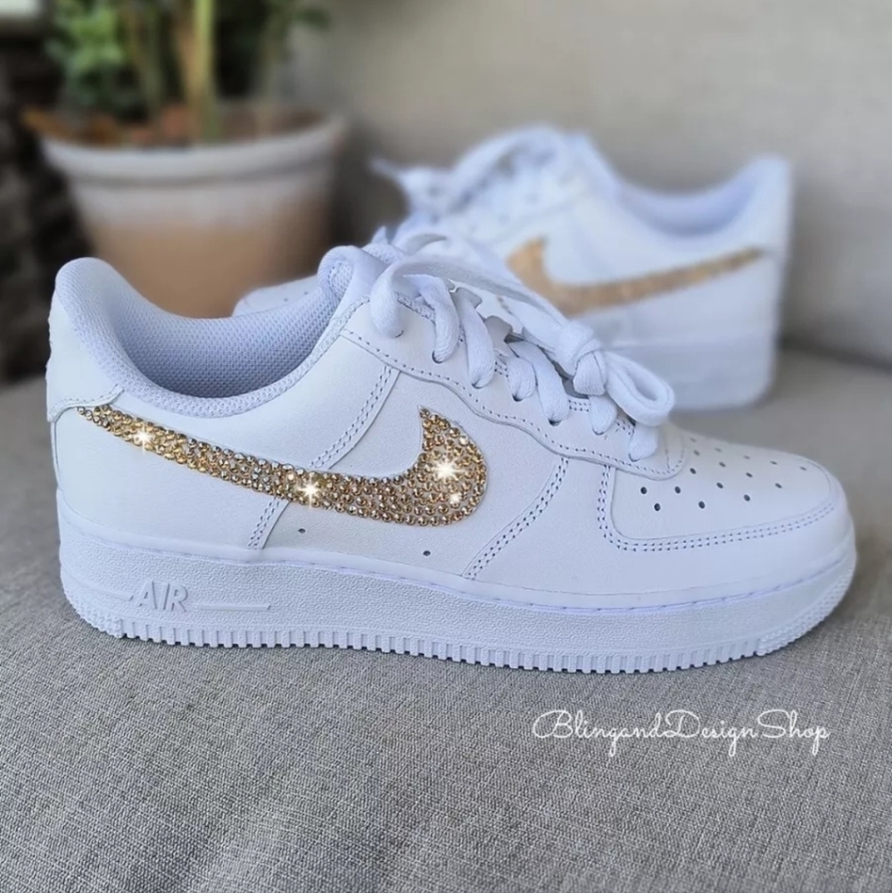 Women's Nike Air Force 1 07 White Sneakers made with Swarovski Crystals - Picture 8 of 8